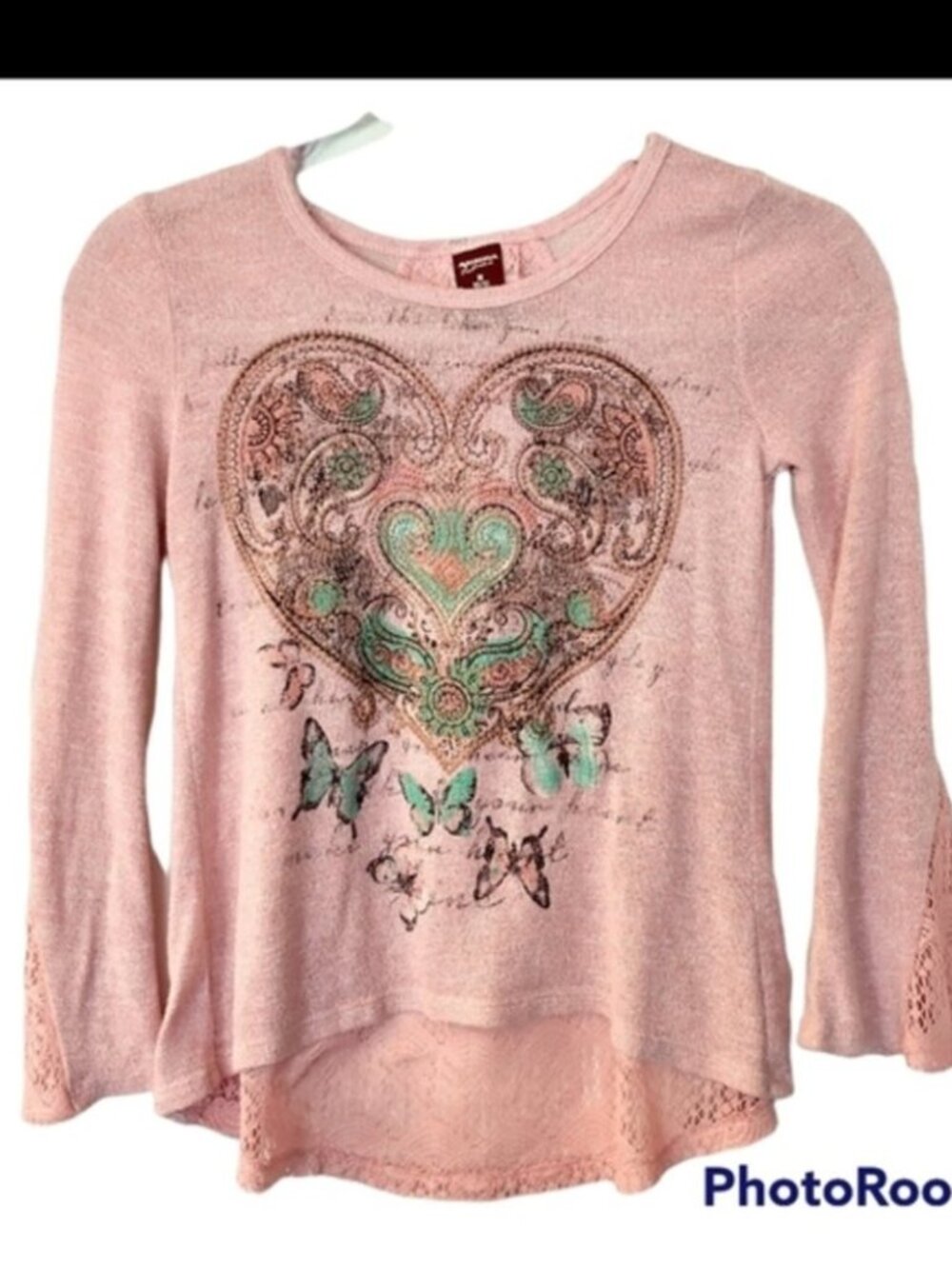 Girl's Arizona Jean Co. Pink Heart and Butterfly Long Sleeve Sweater Med 10/12